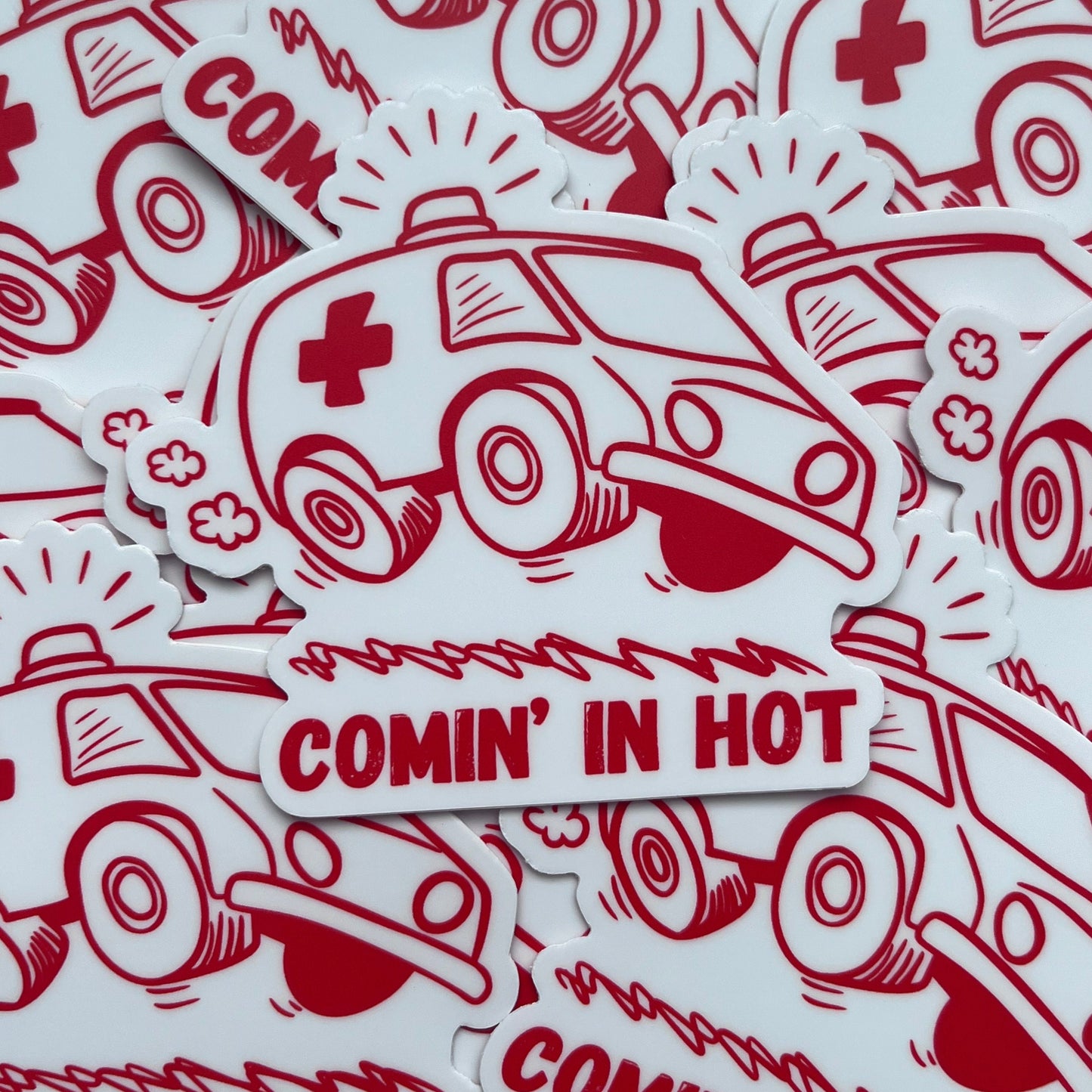 Paramedic Vinyl Water Bottle Sticker for EMS and EMT with phrase "Comin' in Hot"