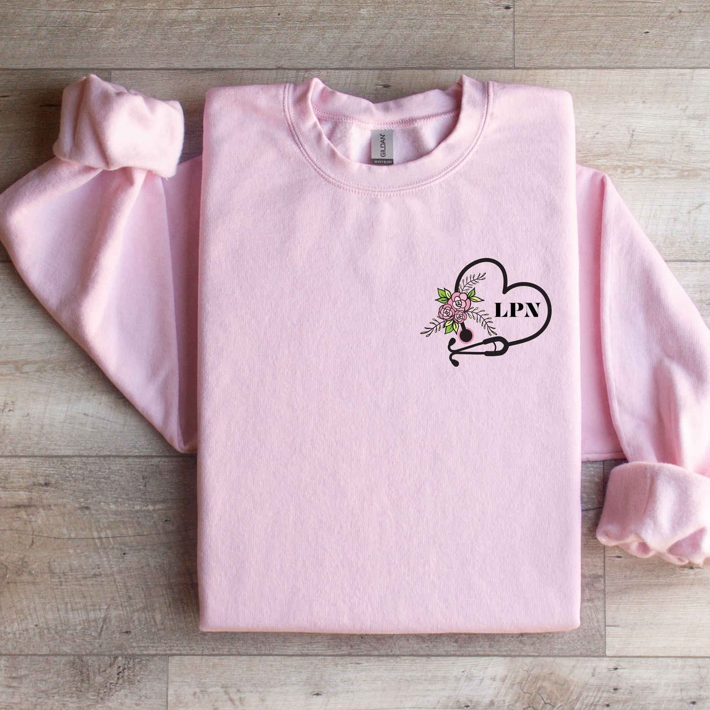 LPN Crewneck Sweater with Stethoscope and Flowers