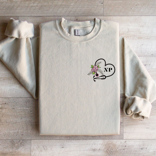 NP Crewneck Sweater with Stethoscope and Flowers