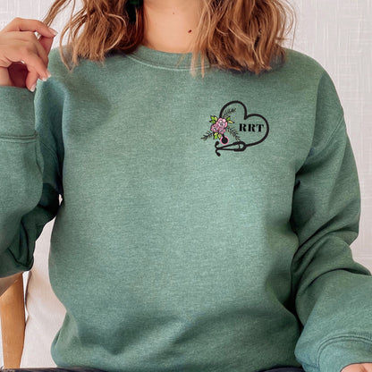 RRT Crewneck Sweater with Stethoscope and Flowers