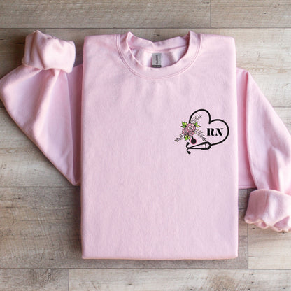 RN Crewneck Sweater with Stethoscope and Flowers