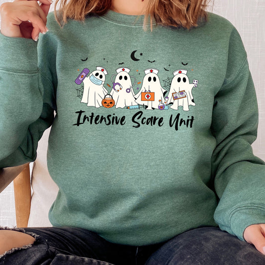 "Intense Scare Unit" Halloween Ghost Crewneck Sweater