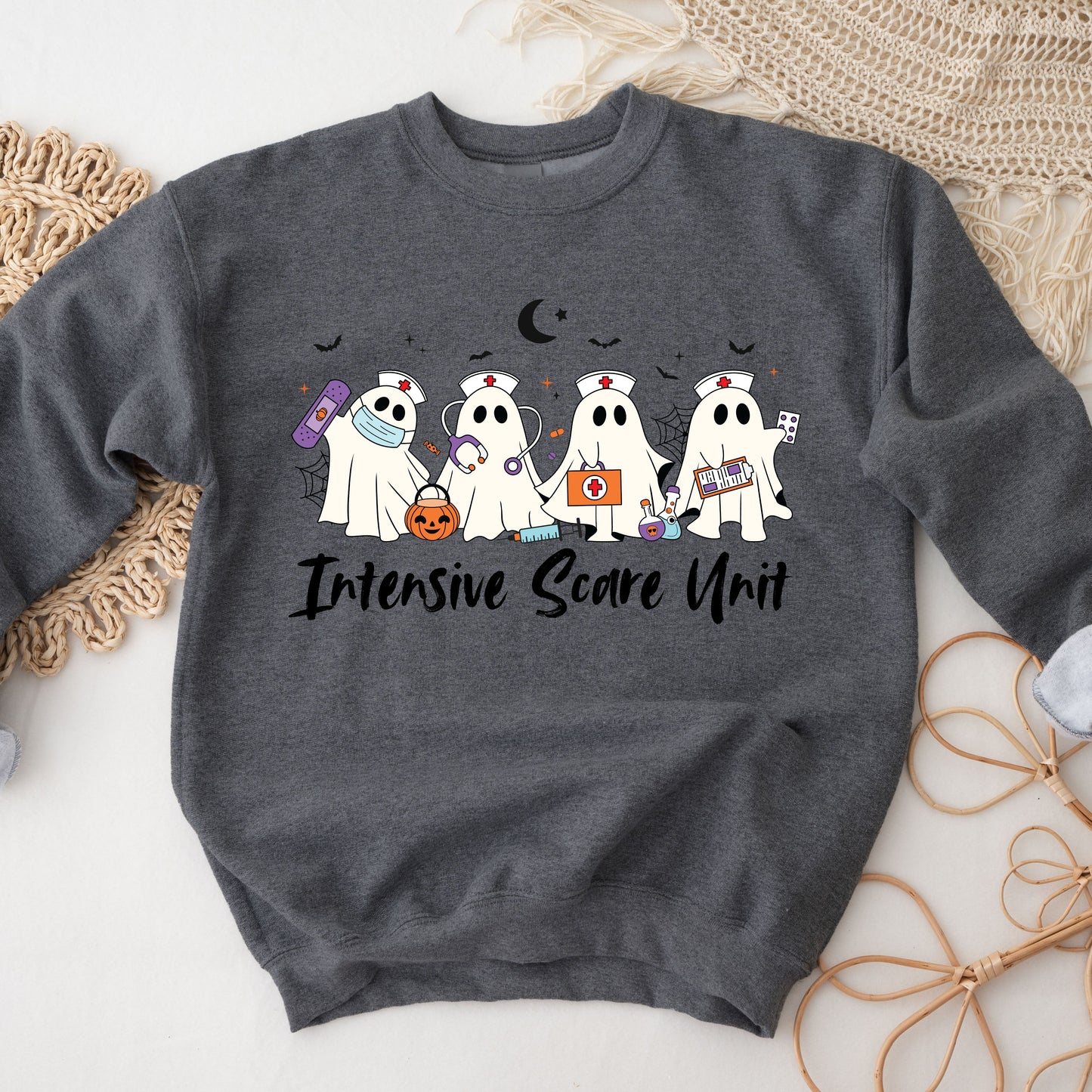 "Intense Scare Unit" Halloween Ghost Crewneck Sweater
