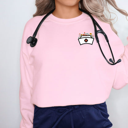 Floral Nursing Hat Crewneck Sweater