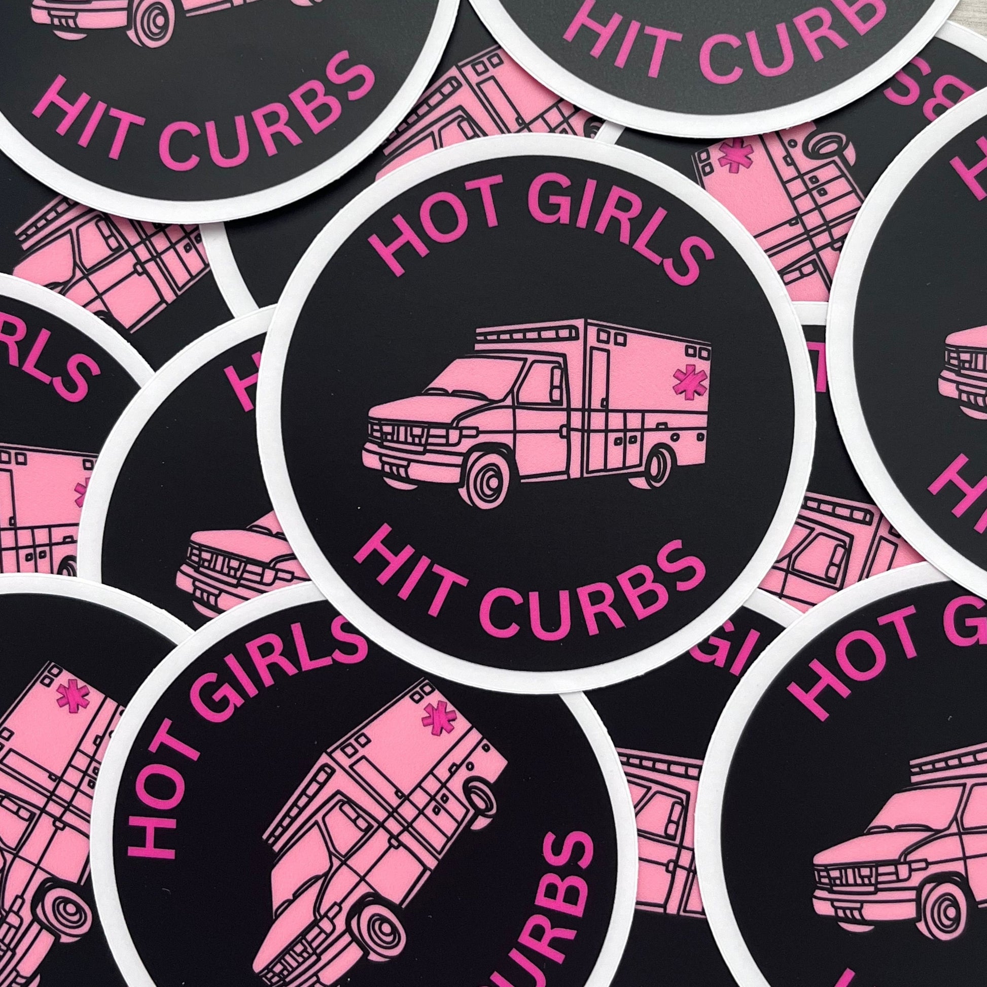 Paramedic Vinyl Water Bottle Sticker for EMS and EMT with phrase "Hot Girls Hit Curbs"