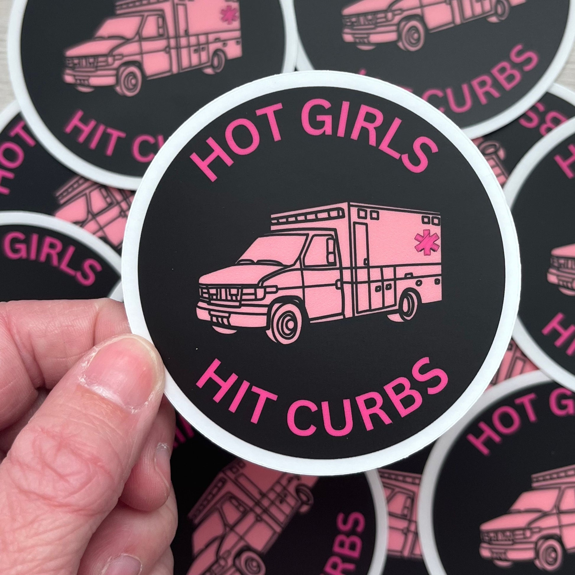 Paramedic Vinyl Water Bottle Sticker for EMS and EMT with phrase "Hot Girls Hit Curbs"