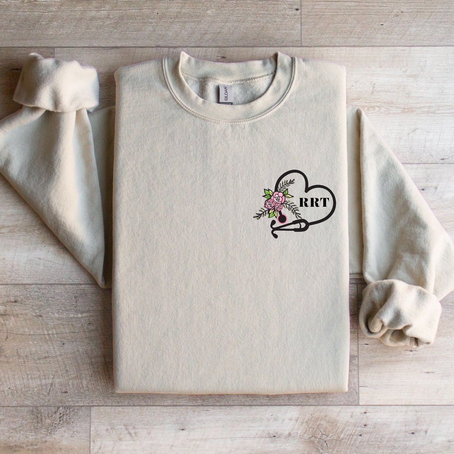 RRT Crewneck Sweater with Stethoscope and Flowers